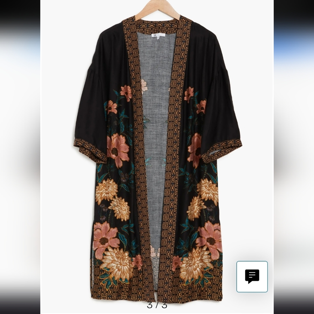 DR2 NWOT Floral Kimono Robe Black and Gold Pink Summer Spring Small One Size - Picture 2 of 7